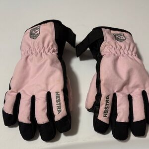 Hestra Light Pink and Black Winter Gloves